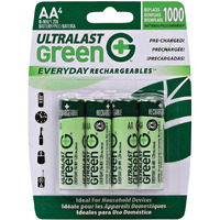 Ultralast ULGED4AA AA Green Precharged Ready-to-Use Rechargeable Batteries - 4 Pack