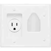 DataComm 45-0021-WH Recessed Low-Voltage Cable Wall Plate With Recessed AC Power - White