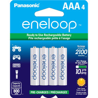 Panasonic BK-4MCCA4BA eneloop AAA 2100 Cycle Ni-MH Pre-Charged Rechargeable Batteries, 4-Battery Pack
