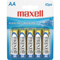 Maxell 723410P Ready-to-go Long Lasting and Reliable Alkaline Battery AA Cell 10-Pack with High Compatibility, gold