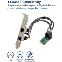 Mini PCI-Express M.2 (B-Key & M-Key) to 2-Port Gigabit Ethernet Card. 2-Port RJ45 1000Base-T LAN Card. Supports 1-Lane 2.5Gbps PCI Express Bus. Supports Hardware ECC (Error Correction Code) and CRC (Cyclic Redundancy Check) Functions. Bundled with Low Profile Bracket and 3 Cable, Realtek RTL8111H Chipset.
