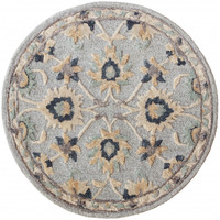3 Round Blue And Beige Floral Area Rug