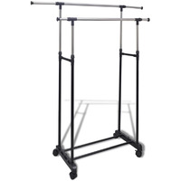 vidaXL Adjustable Clothes Rack 4 Castors 2 Hanging Rails