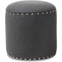 Baxton Studio Rosine Modern and Contemporary Dark Grey Fabric Upholstered Nail Trim Ottoman