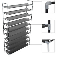 vidaXL Shoe Rack with 10 Shelves Metal and Non-woven Fabric Black