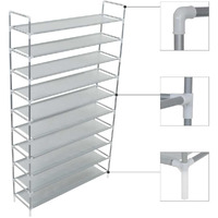 vidaXL Shoe Rack with 10 Shelves Metal and Non-woven Fabric Silver
