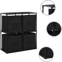 vidaXL Storage Cabinet with 4 Fabric Baskets Black 24.8"x11.8"x28" Steel