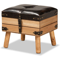 Baxton Studio Amena Rustic Transitional Dark Brown PU Leather Upholstered and Oak Finished Wood Small Storage Ottoman
