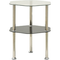 vidaXL 2-Tier Side Table Transparent & Black 15"x15"x19.7" Tempered Glass