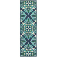 2X8 Blue And Green Floral Indoor Outdoor Runner Rug