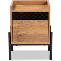 Baxton Studio Tasman Modern and Contemporary Industrial Natural Brown Finished Wood and Black Metal End Table