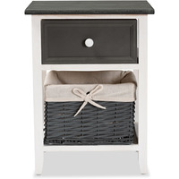 Baxton Studio Shadell Modern Transitional Two-Tone Dark Grey and White Finished Wood 1-Drawer Storage Unit with Basket