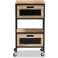 Baxton Studio Olinda Modern Industrial Oak Brown Finished Wood and Black Metal 2-Drawer End Table