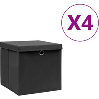vidaXL Storage Boxes with Covers 4 pcs 11"x11"x11" Black