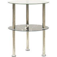 vidaXL 2-Tier Side Table Transparent & Black 15" Tempered Glass