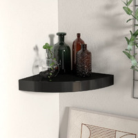 vidaXL Floating Corner Shelf Black 9.8"x9.8"x1.5" MDF