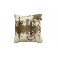 18" X 18" Brown And White Rabbit Zippered Natural Fur Animal Print Throw Pillow