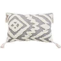 13" X 20" Grey And White Abstract Zippered Polyester Throw Pillow With Tassels
