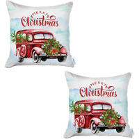 Set of 2 Merry christmas Vintage Red car Thow Pillow covers