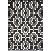 2 X 4 Black and gray geometric Stain Resistant Indoor Outdoor Area Rug