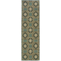 2 X 8 Blue and Ivory Floral Stain Resistant Indoor Outdoor Area Rug