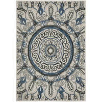 3 X 5 Blue and Beige geometric Stain Resistant Indoor Outdoor Area Rug