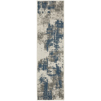 2 X 7 Blue and Beige Abstract Stain Resistant Indoor Outdoor Area Rug