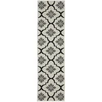 2 X 7 Beige and Black geometric Stain Resistant Indoor Outdoor Area Rug