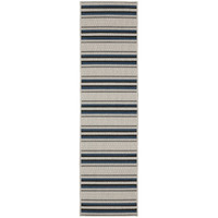 2 X 7 Blue and Beige geometric Stain Resistant Indoor Outdoor Area Rug