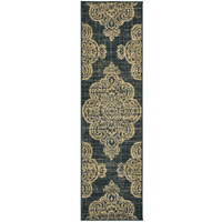 2 X 8 Black and Tan Oriental Stain Resistant Indoor Outdoor Area Rug