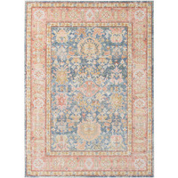 2' x 3' Blue and Pink Oriental Power Loom Distressed Area Rug