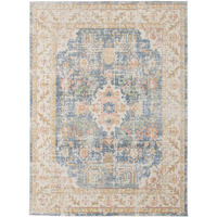 2' x 3' Blue and Ivory Oriental Power Loom Distressed Area Rug