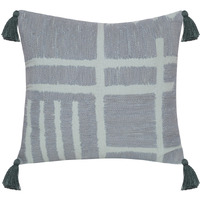 20" X 20" Olive Green Geometric Cotton Zippered Pillow With Tassels