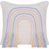 20" X 20" Blue and Off White Braided Cotton Zippered Pillow With Fringe