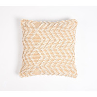 18" X 18" Beige and Ivory Zigzag Cotton Pillow Cover With Texture