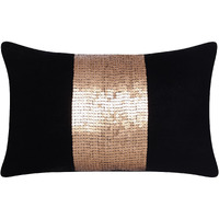 16" X 24" Black Striped Polyester Zippered Pillow With Beads