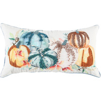 14" X 14" Blue and White Thanksgiving Cotton Pillow With Embroidery Edges