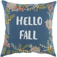 18" Blue and Pink Thanksgiving Cotton Pillow With Embroidery Edges