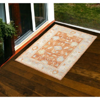 2' X 3' Blue and Orange Floral Stain Resistant Indoor Outdoor Area Rug