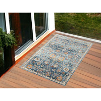 2' X 3' Blue and Orange Floral Stain Resistant Indoor Outdoor Area Rug