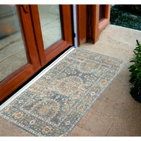 2' X 3' Blue and Orange Floral Medallion Stain Resistant Indoor Outdoor Area Rug