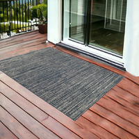 2' X 3' Gray and Blue Striped Stain Resistant Indoor Outdoor Area Rug