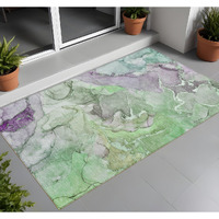 2' X 3' Green and Purple Abstract Washable Indoor Outdoor Area Rug