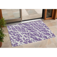 2' X 3' Purple and White Abstract Washable Non Skid Indoor Outdoor Area Rug