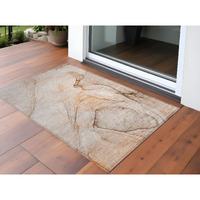 2' X 3' Gray and Orange Abstract Washable Non Skid Indoor Outdoor Area Rug