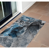 2' X 3' Ivory Blue and Gray Abstract Washable Non Skid Indoor Outdoor Area Rug