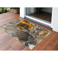 2' X 3' Brown and Gray Abstract Washable Non Skid Indoor Outdoor Area Rug