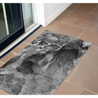 2' X 3' Black Gray and White Abstract Washable Non Skid Indoor Outdoor Area Rug