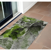 2' X 3' Green Abstract Washable Non Skid Indoor Outdoor Area Rug