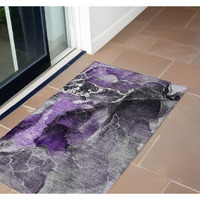 2' X 3' Gray and Purple Abstract Washable Non Skid Indoor Outdoor Area Rug